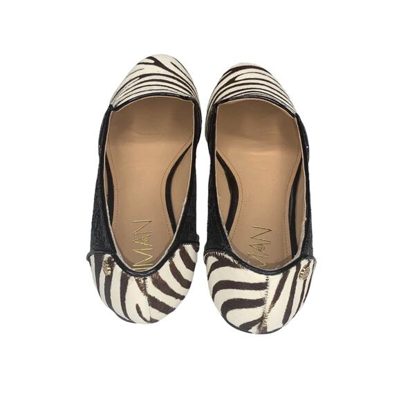 IMAN calf hair zebra print size 6.5M flats brown and beige glittery side… - Picture 6 of 14